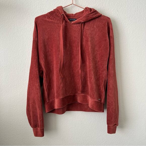 Abercrombie & Fitch Ribbed Velour Velvet Hooded Sweatshirt burnt orange brown - Picture 1 of 5